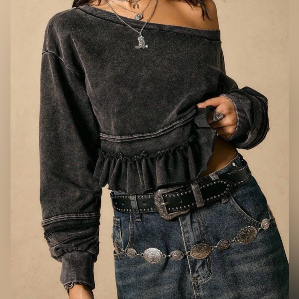 Black Off-Shoulder Ruffle Top